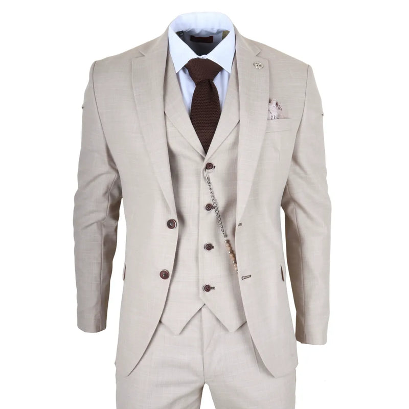 Men's 3 Piece Cream Tailored Fit Suit