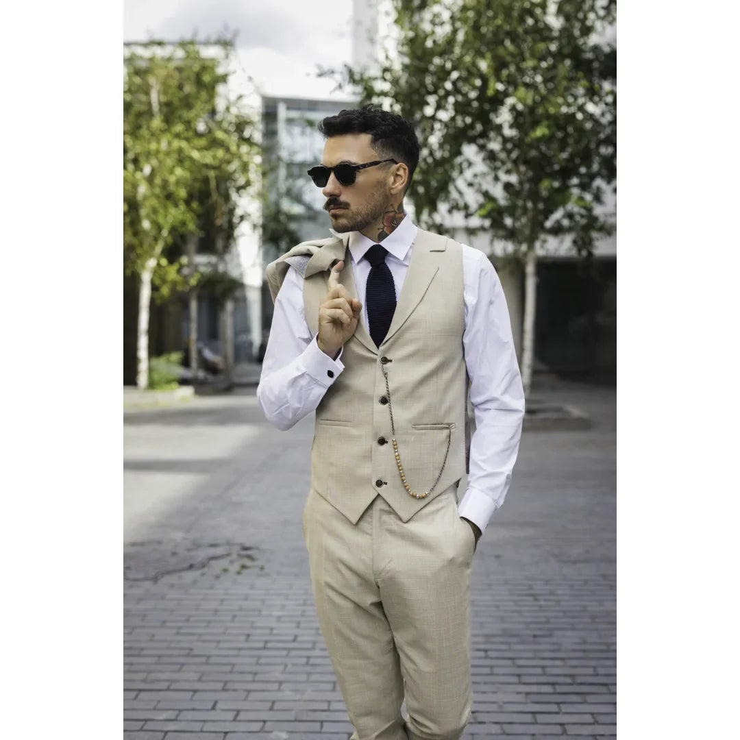 Men's 3 Piece Cream Tailored Fit Suit