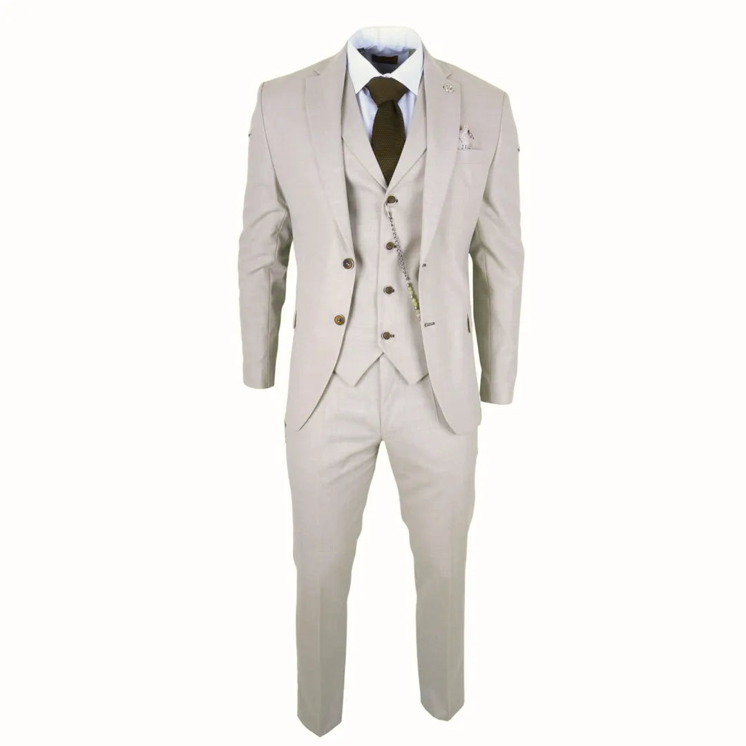 Men's 3 Piece Cream Tailored Fit Suit