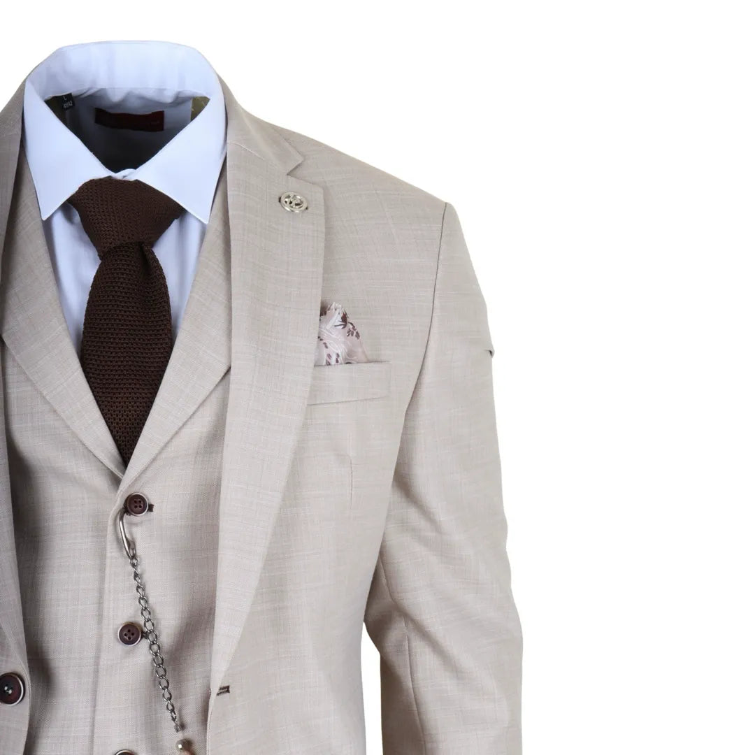 Men's 3 Piece Cream Tailored Fit Suit