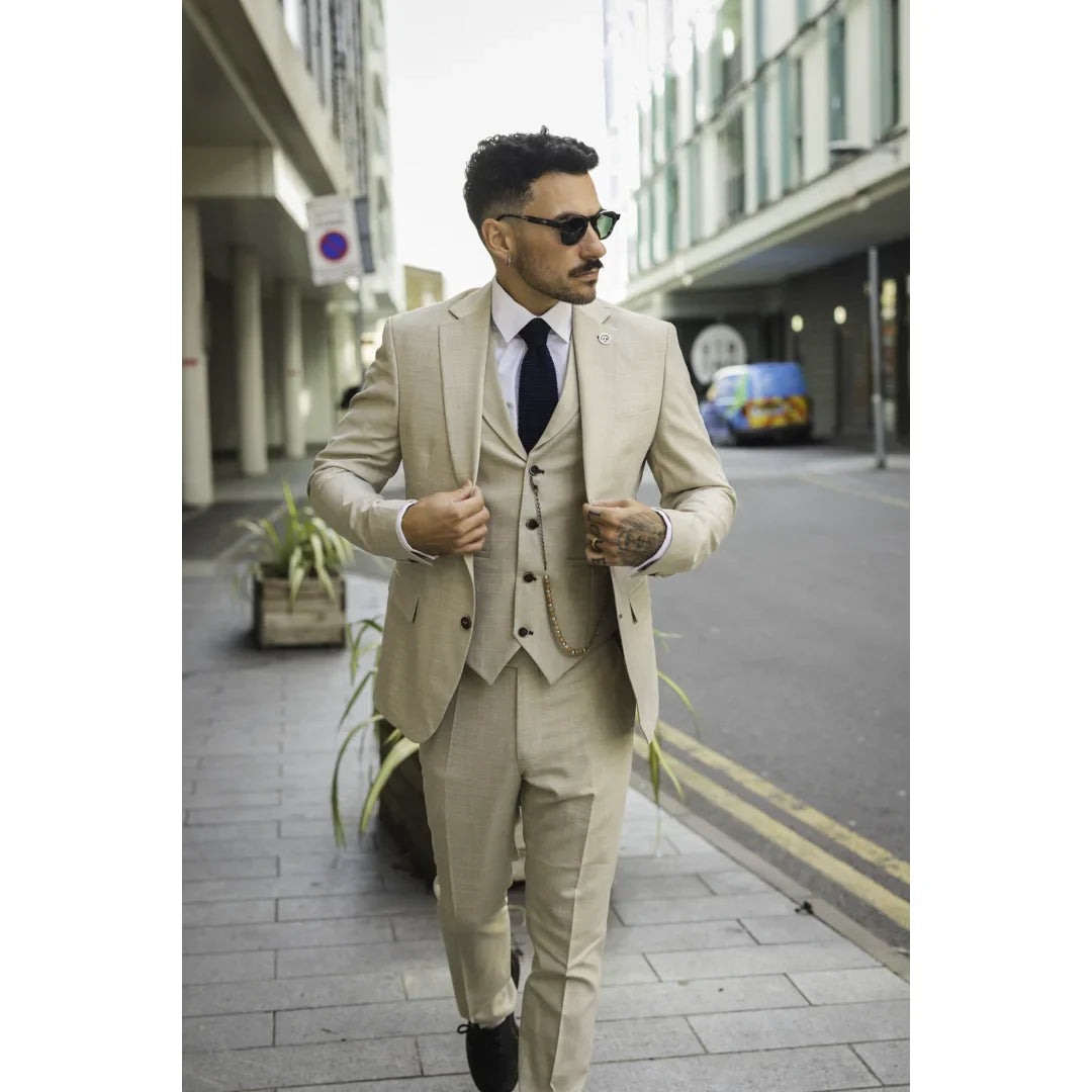 Men's 3 Piece Cream Tailored Fit Suit