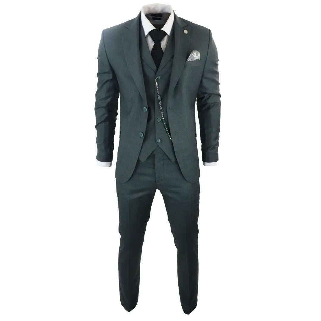 Men's 3 Piece Green Tailored Fit Suit