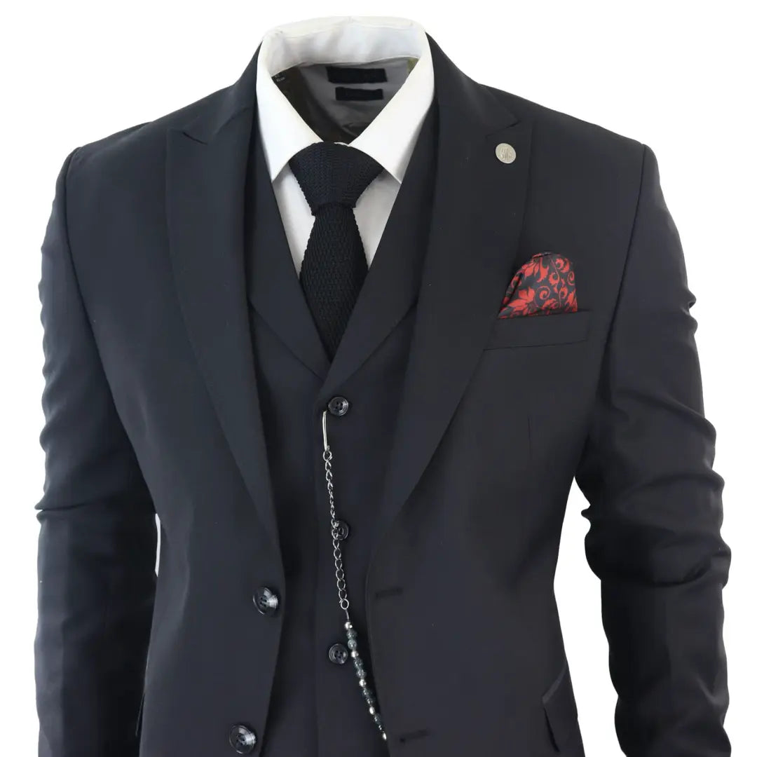 Men's James Classic 3 Piece Black Suit by TruClothing