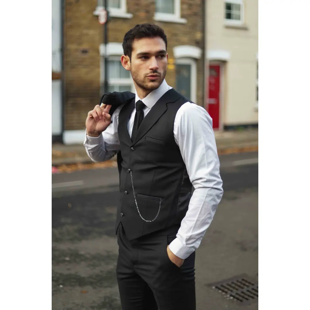Men's James Classic 3 Piece Black Suit by TruClothing