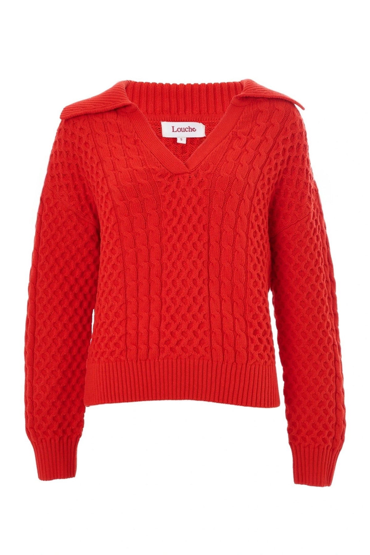Jamie Cable Collar Jumper - Red - Bascora