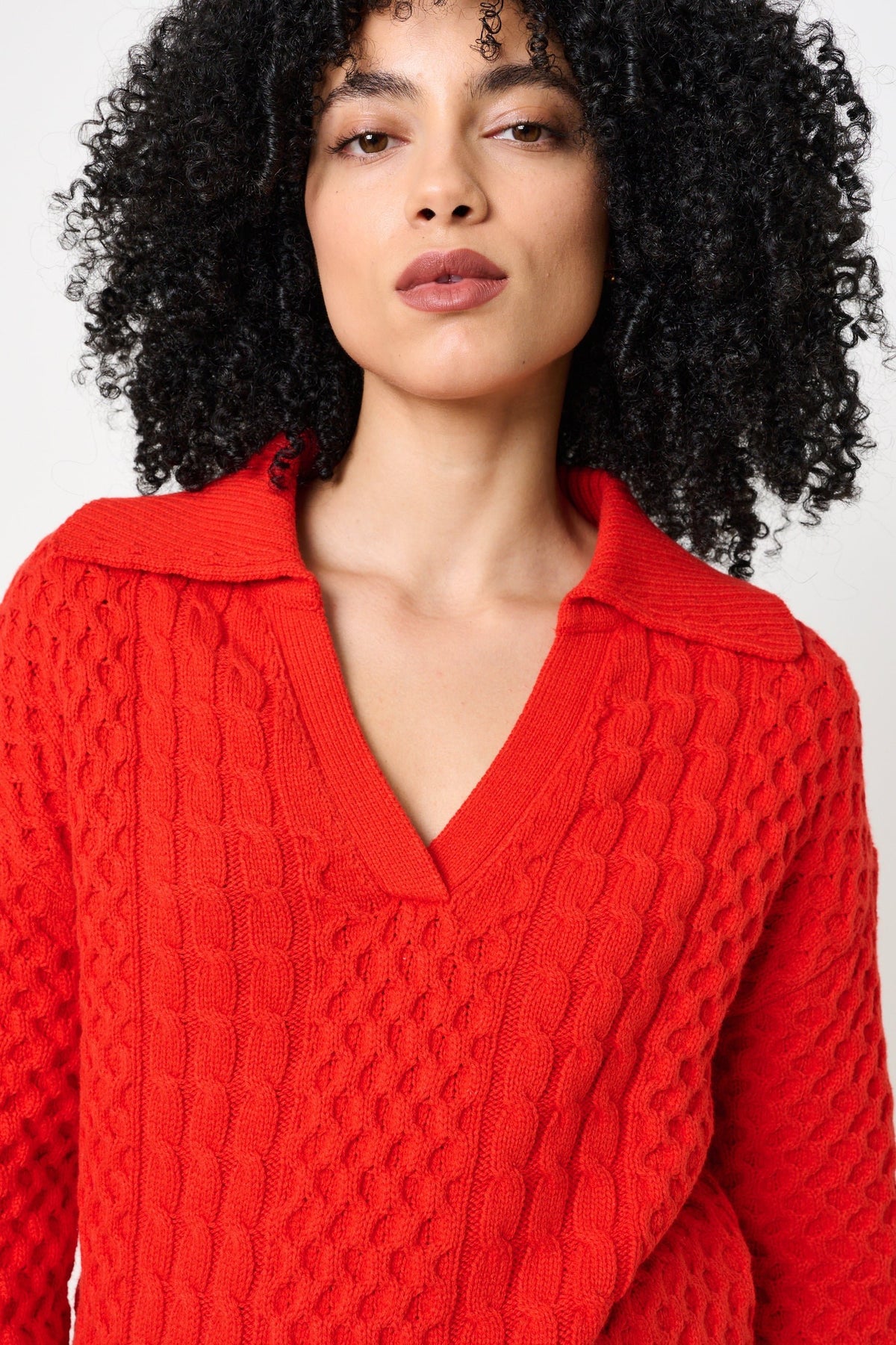 Jamie Cable Collar Jumper - Red - Bascora