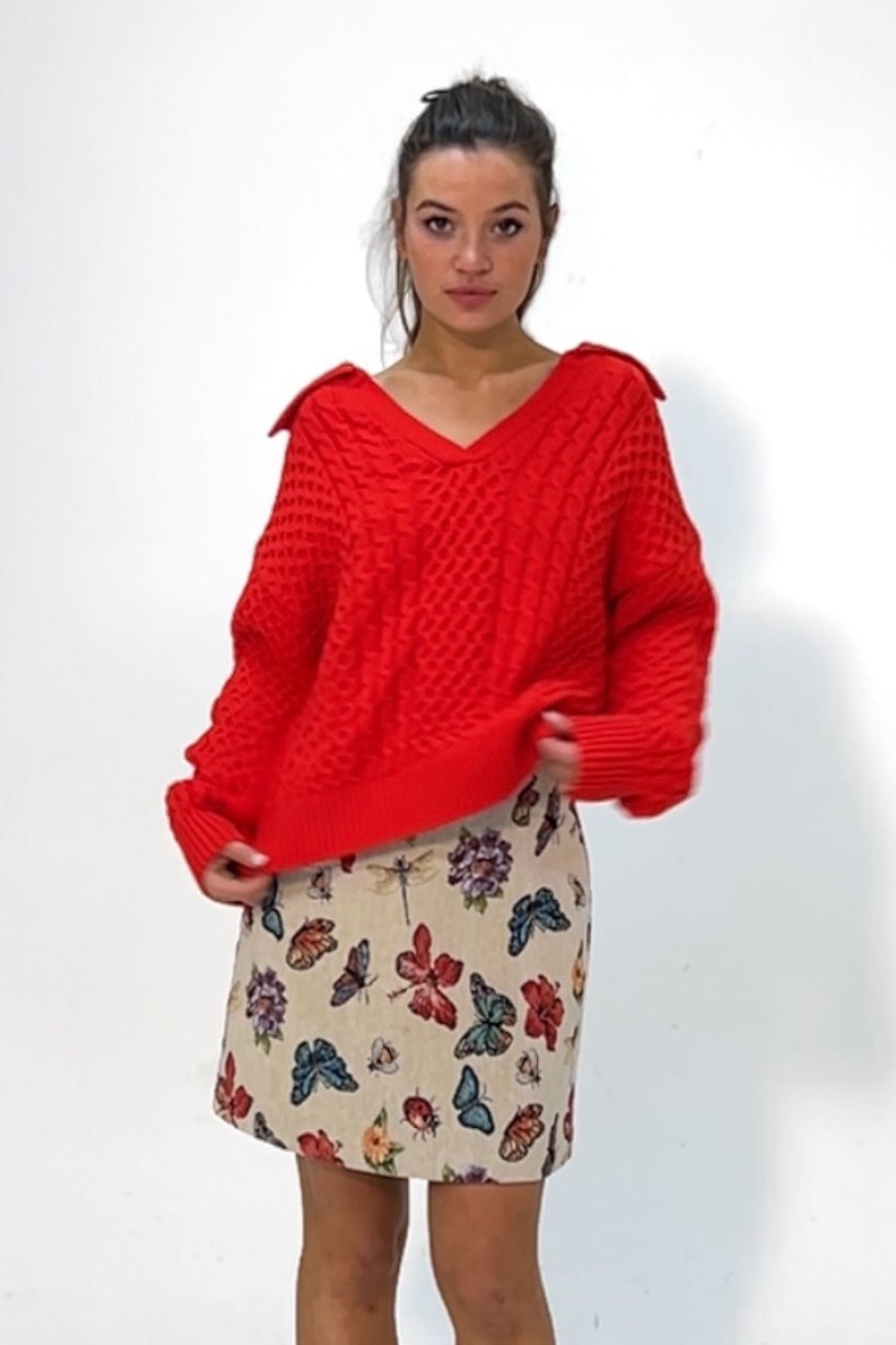 Jamie Cable Collar Jumper - Red - Bascora