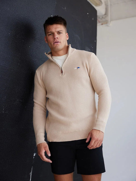 Knit ¼ Zip – Beige - Bascora