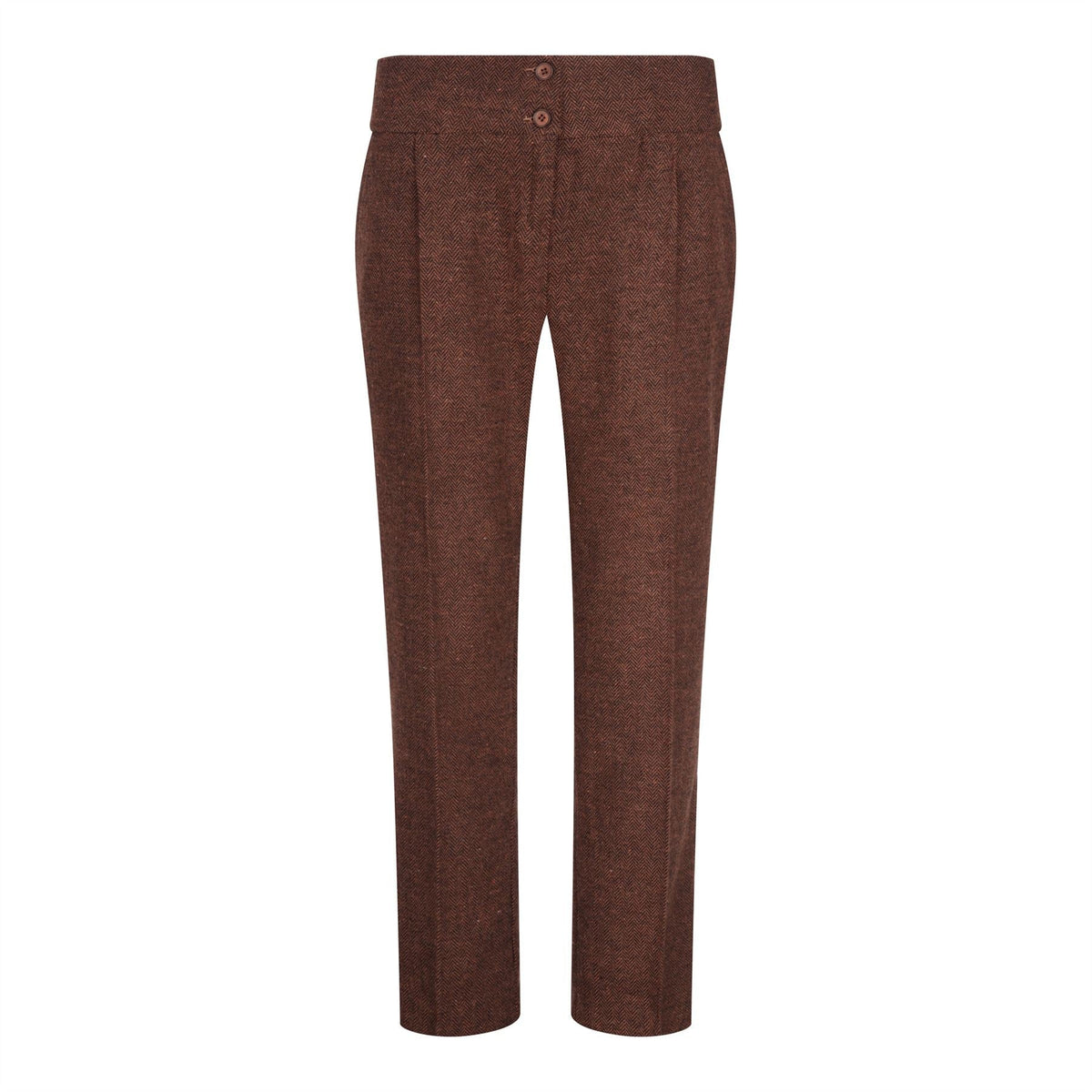 Women's Rust Brown Herringbone Wool Tweed Suit with Blazer, Trousers and Waistcoat