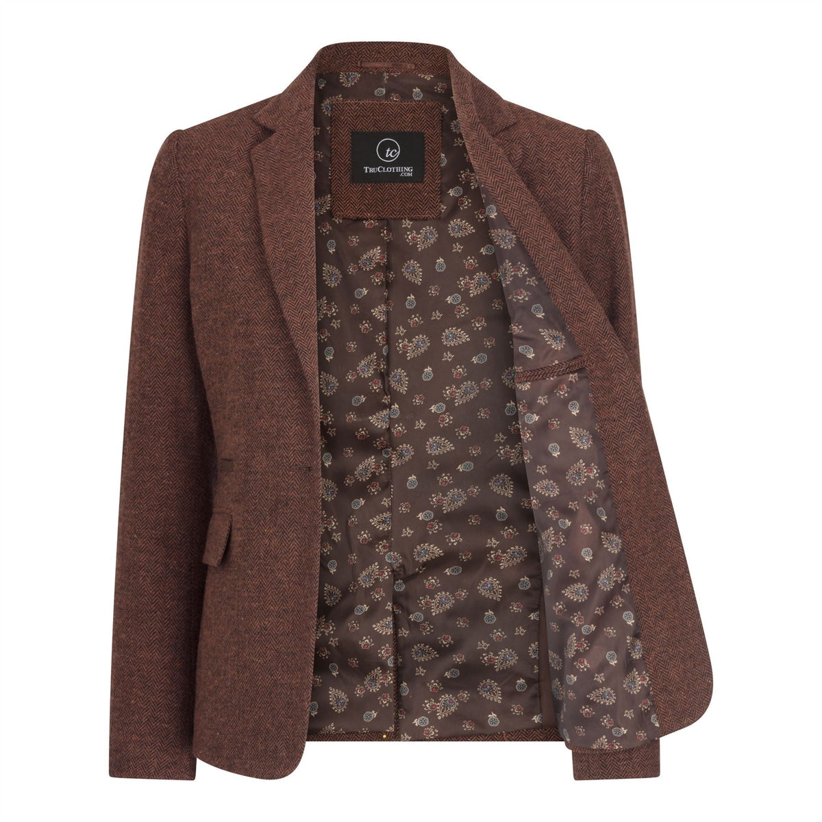 Women's Rust Brown Herringbone Wool Tweed Suit with Blazer, Trousers and Waistcoat