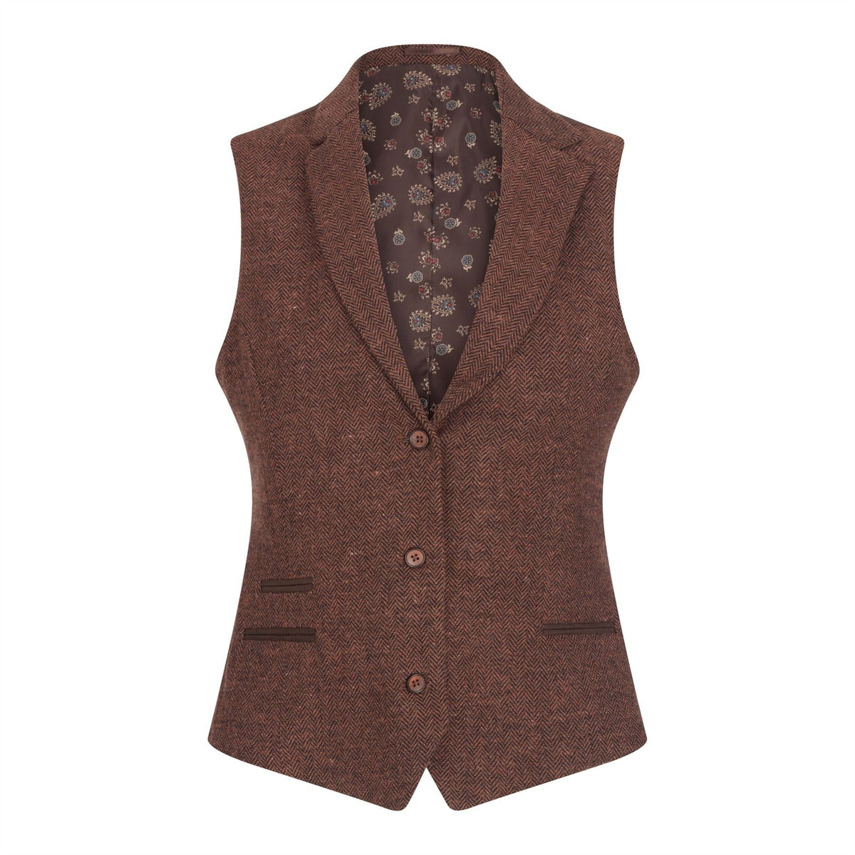 Women's Rust Brown Herringbone Wool Tweed Suit with Blazer, Trousers and Waistcoat