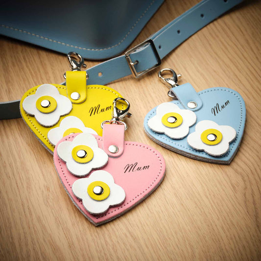 Leather Love Heart Bag Charm ‘Mum’ – Pastel Yellow - Bascora