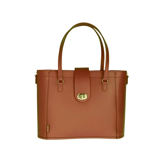 Leather Mini Twist Lock Shopper Bag – Chestnut - Bascora