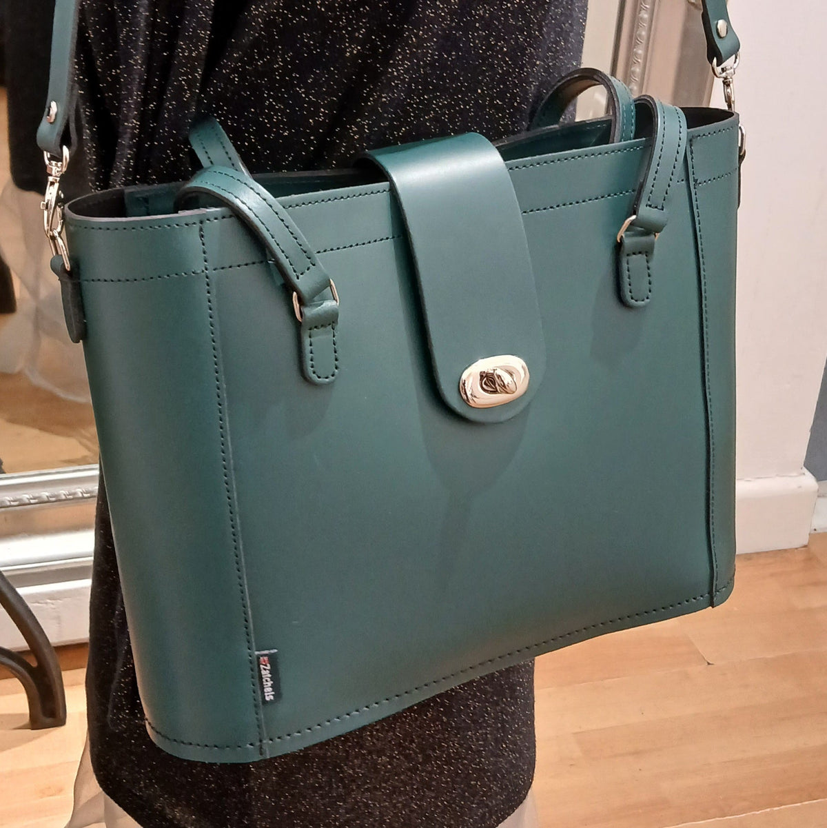 Leather Mini Twist Lock Shopper Bag – Pine - Bascora