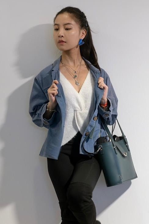 Leather Mini Twist Lock Shopper Bag – Pine - Bascora