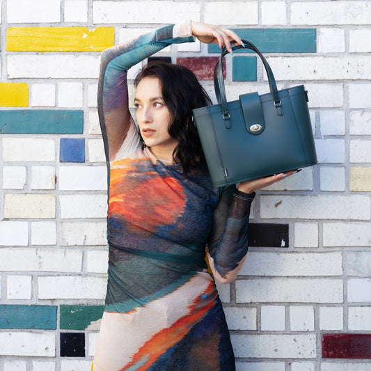 Leather Mini Twist Lock Shopper Bag – Pine - Bascora