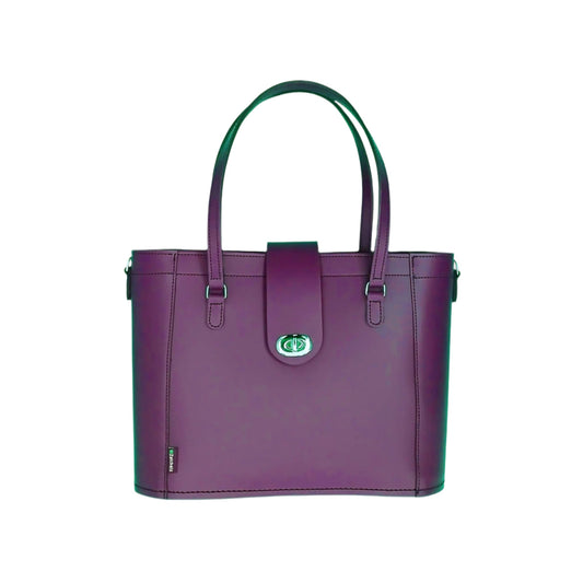 Leather Mini Twist Lock Shopper Bag – Purple - Bascora