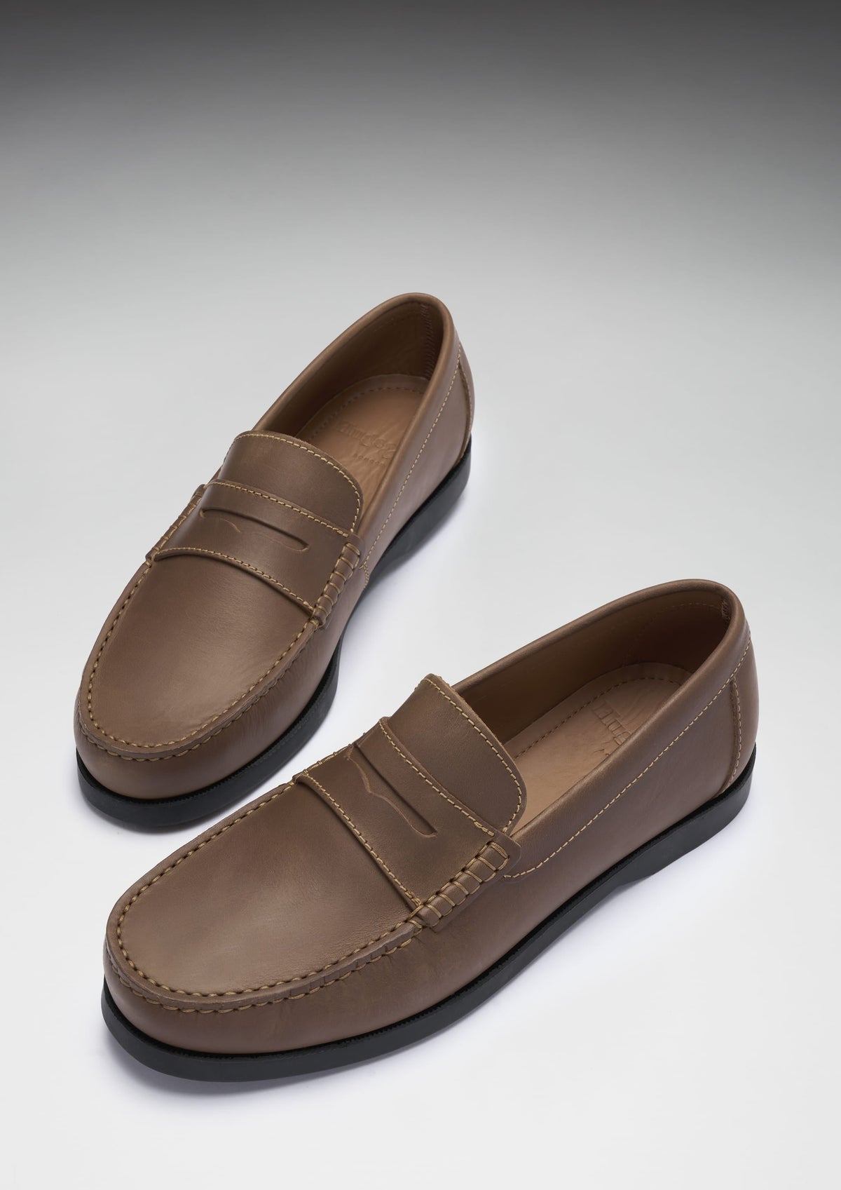Hugs & Co. Light Brown Leather Boat Loafers with Rubber Sole for Men