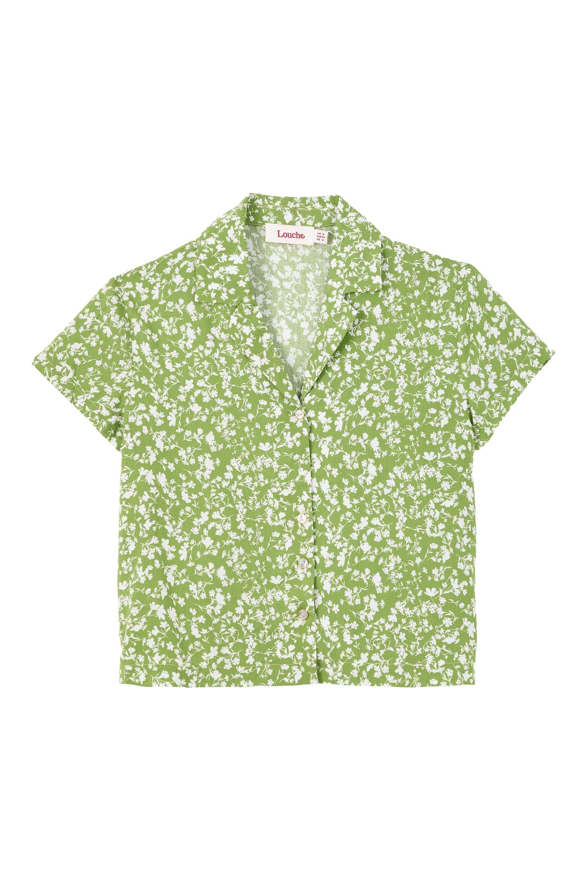Marika Negative Floral Print Short Sleeve Shirt – Green - Bascora