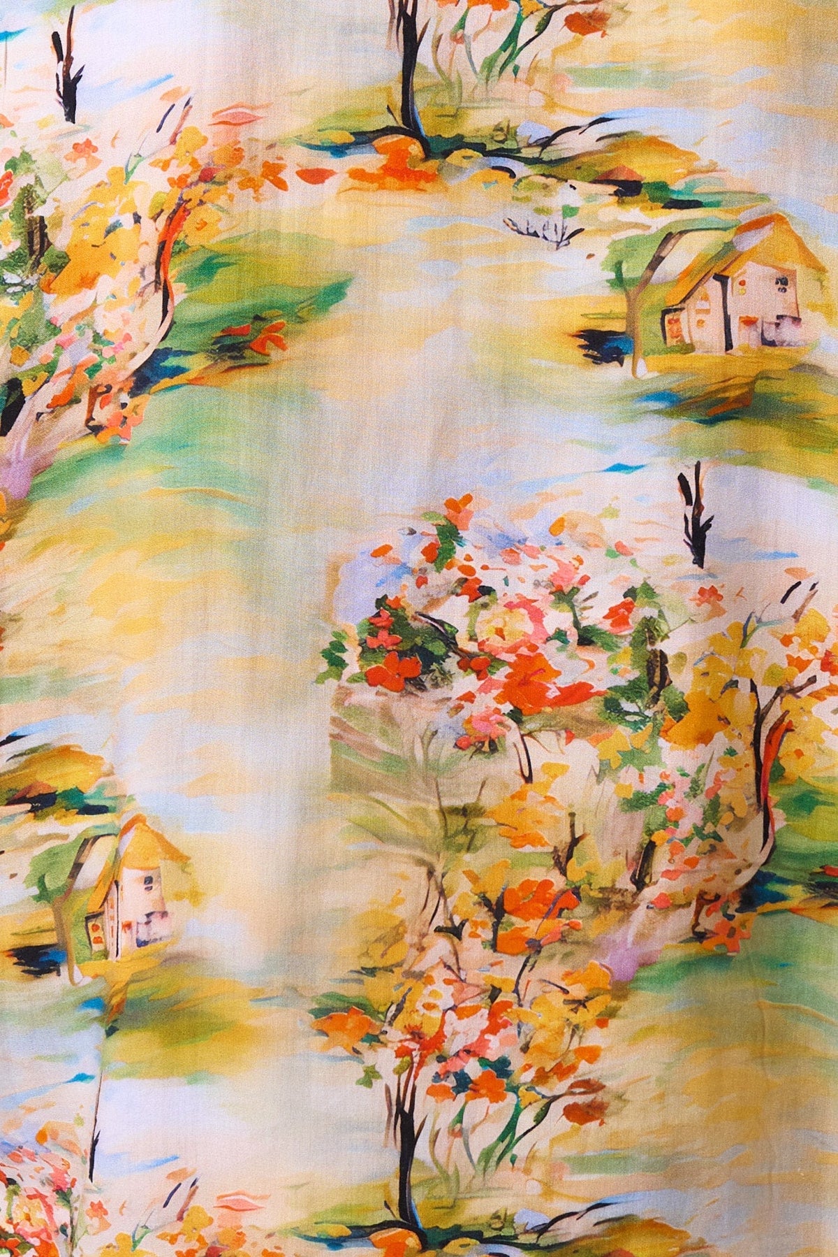 Marika Oriental Landscape Print Resort Shirt – Yellow - Bascora