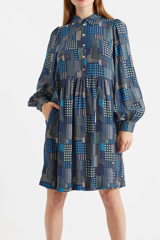 Melly Geo City Print Mini Shirt Dress - Bascora