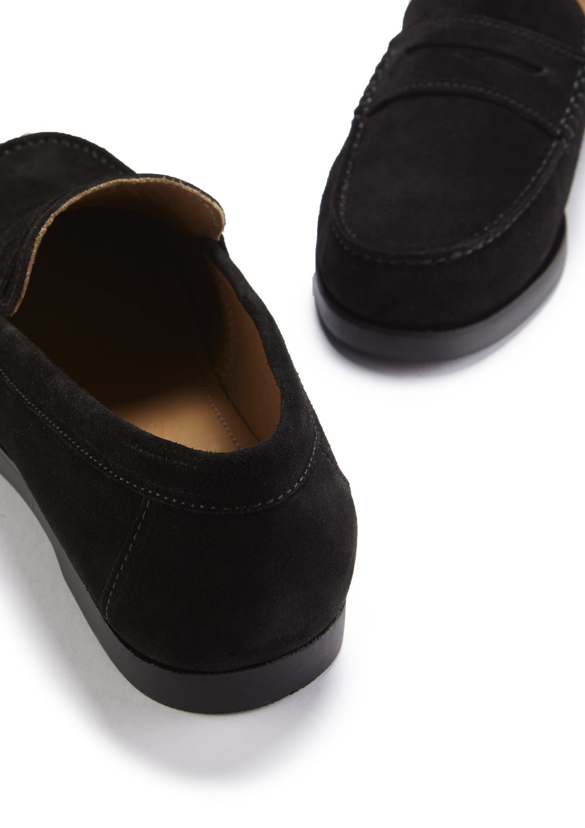 Hugs & Co. Black Italian Suede Boat Loafers with Rubber Sole for Men