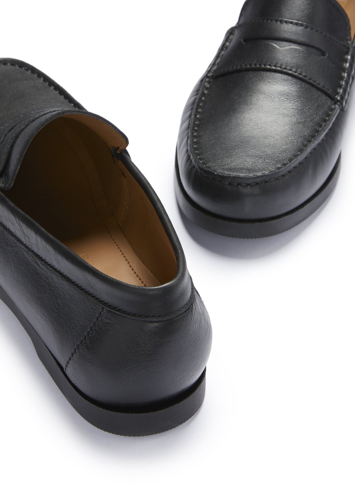 Hugs & Co. Black Italian Leather Boat Loafers with Rubber Sole for Men