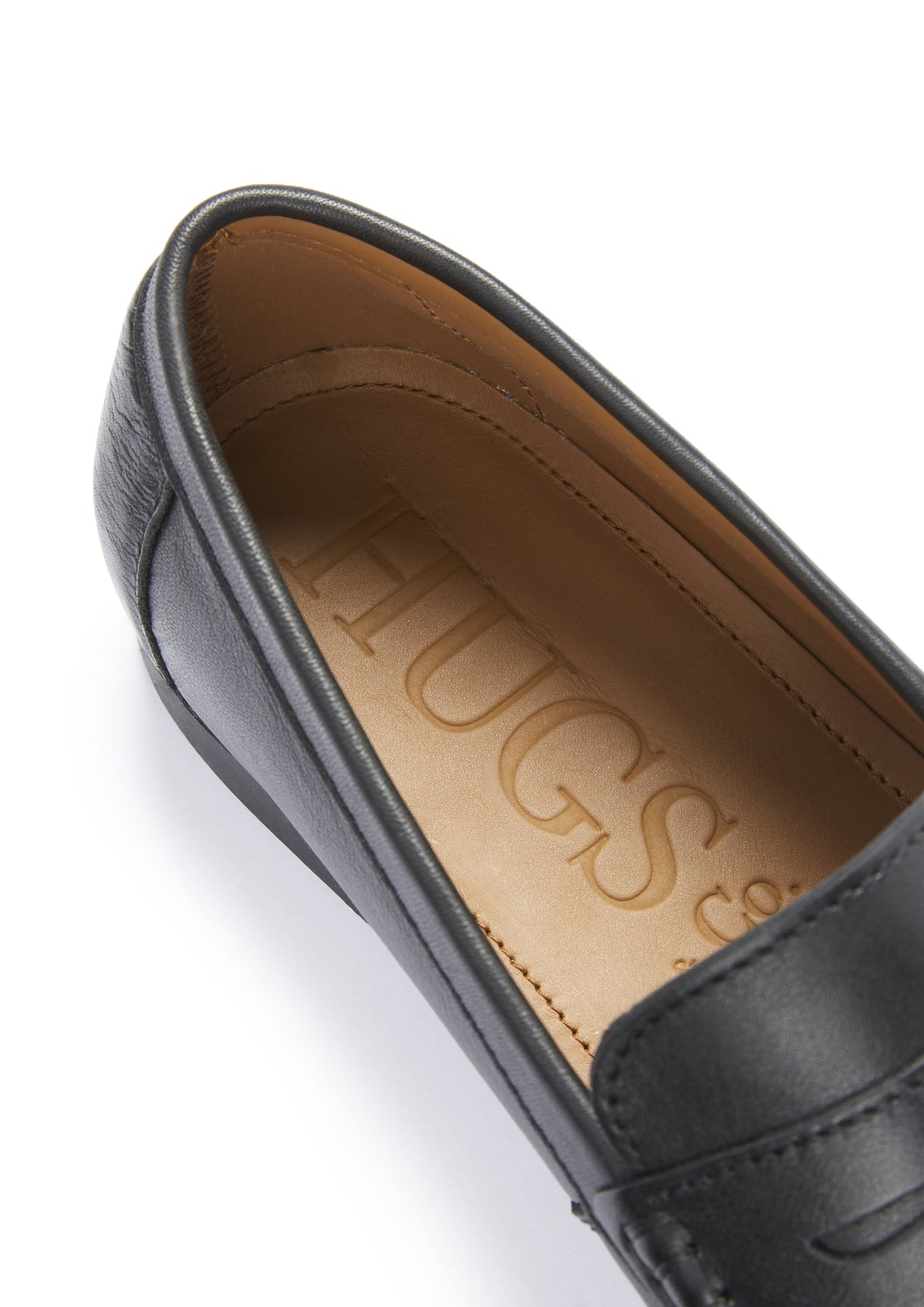 Hugs & Co. Black Italian Leather Boat Loafers with Rubber Sole for Men
