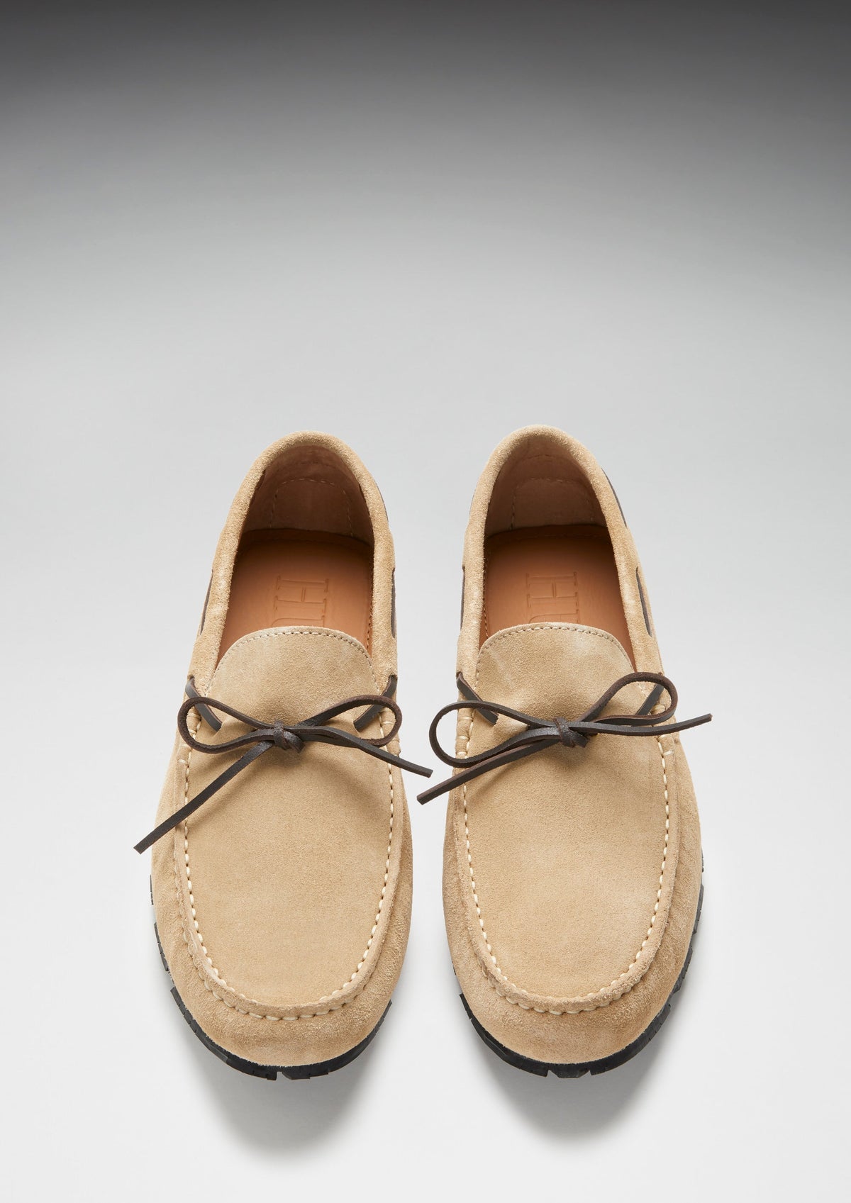 Hugs & Co. TS1 Taupe Suede Laced Driving Loafers with Upcycled Tyre Sole