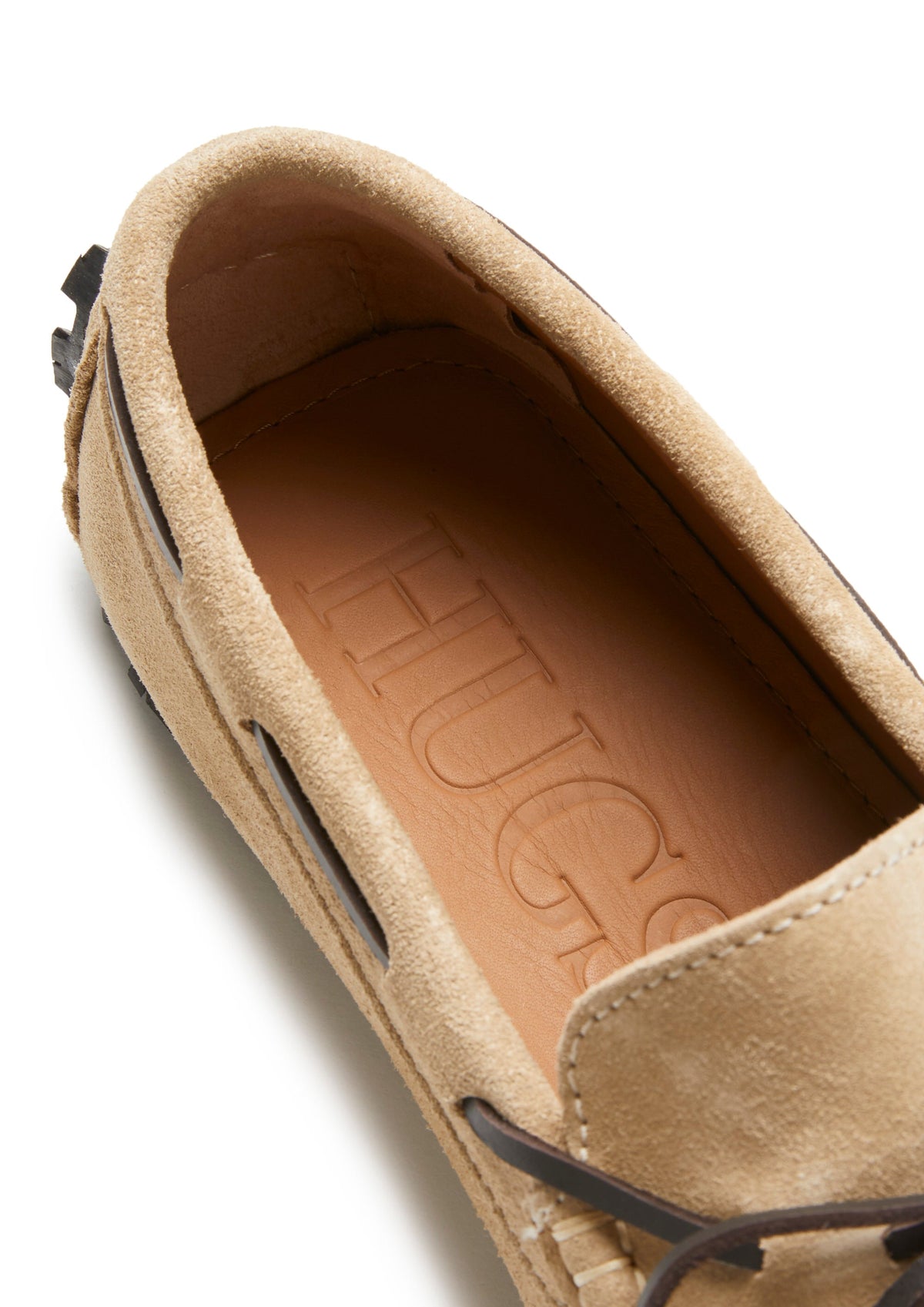 Hugs & Co. TS1 Taupe Suede Laced Driving Loafers with Upcycled Tyre Sole
