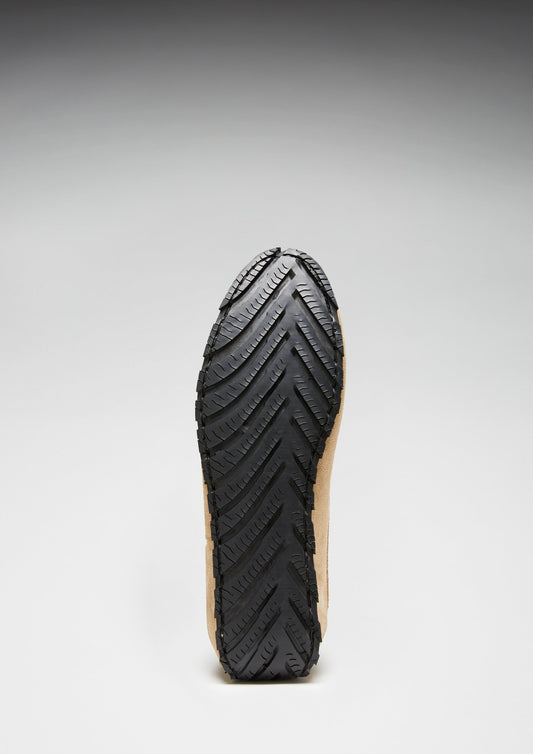 Hugs & Co. TS1 Taupe Suede Laced Driving Loafers with Upcycled Tyre Sole