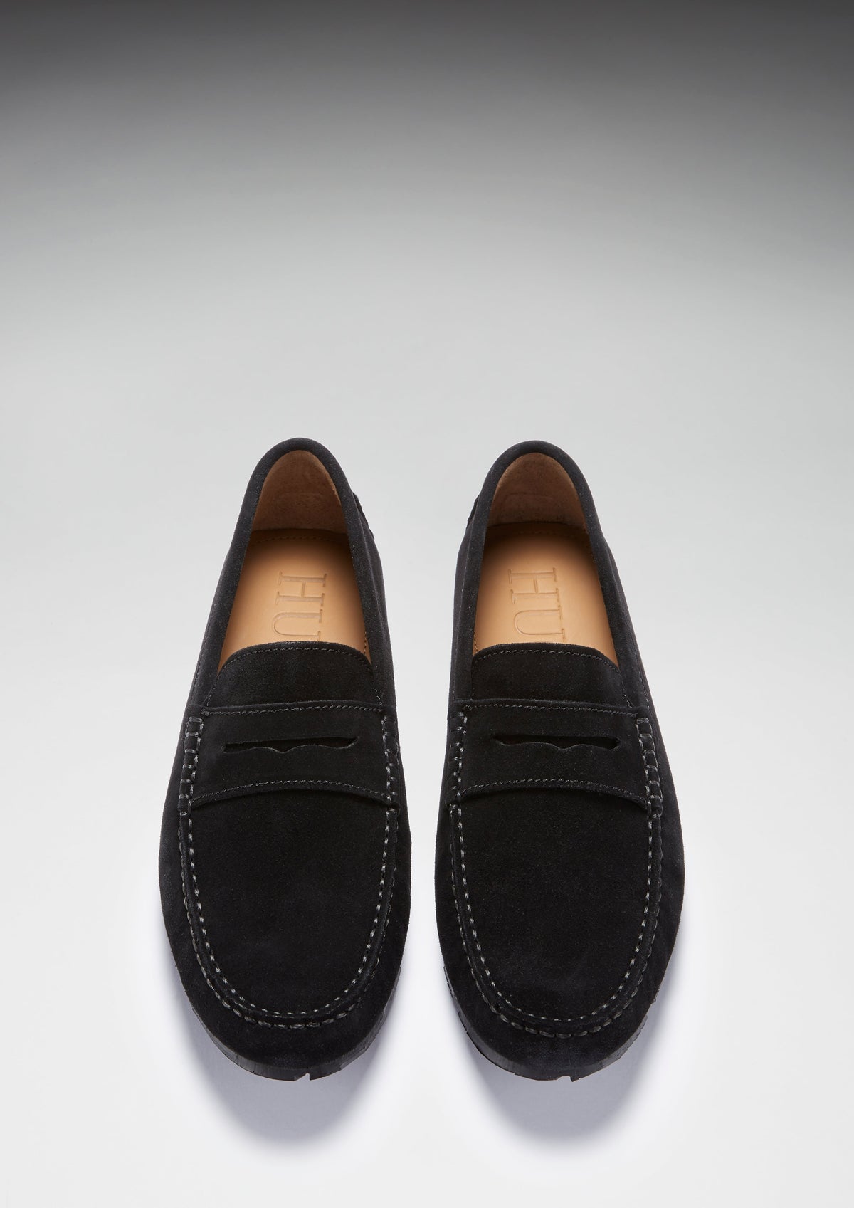 Hugs & Co. TS1 Black Suede Penny Driving Loafers with Upcycled Tyre Sole