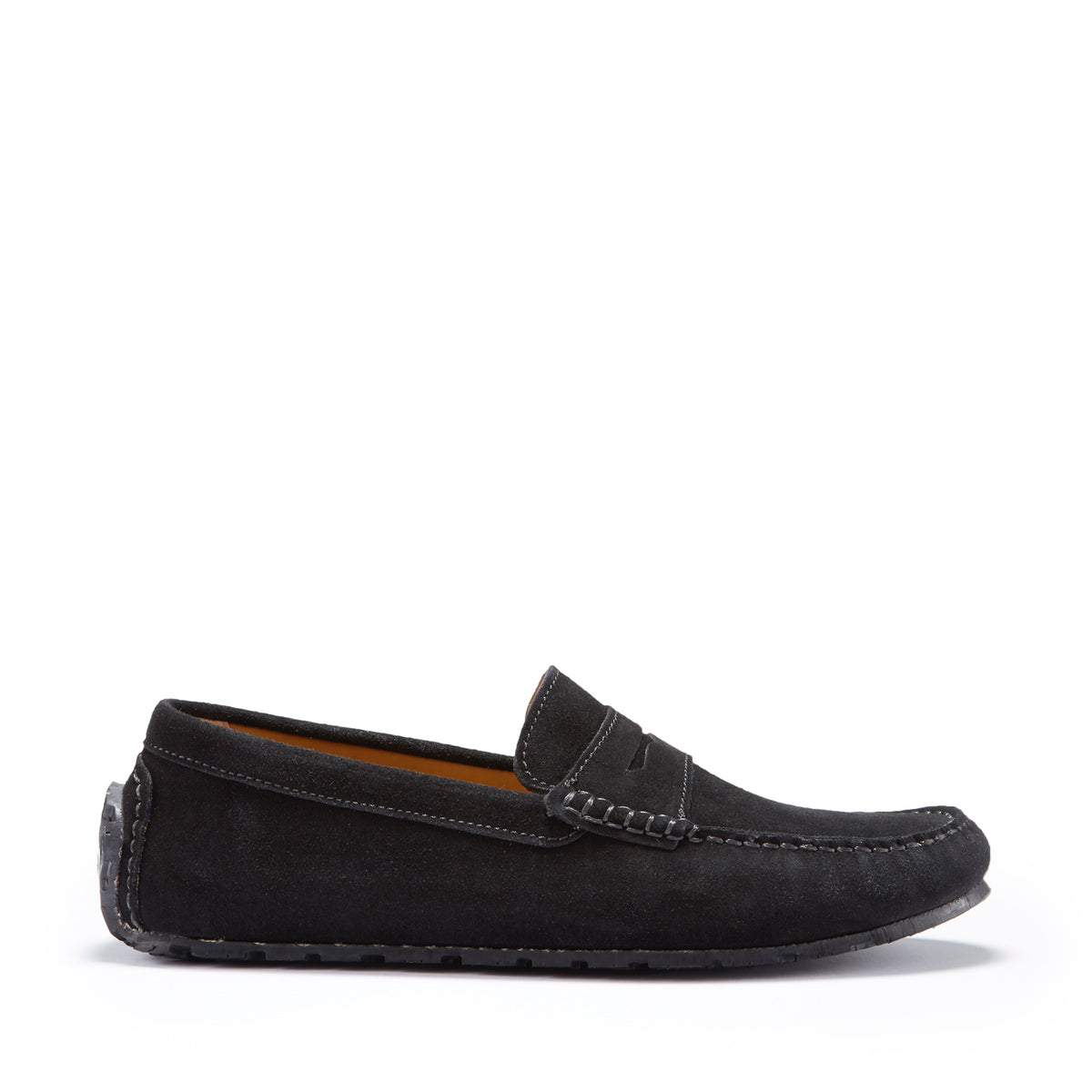 Hugs & Co. TS1 Black Suede Penny Driving Loafers with Upcycled Tyre Sole