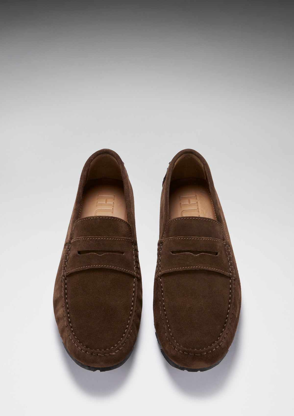 Hugs & Co. TS1 Brown Suede Penny Driving Loafers with Upcycled Tyre Sole