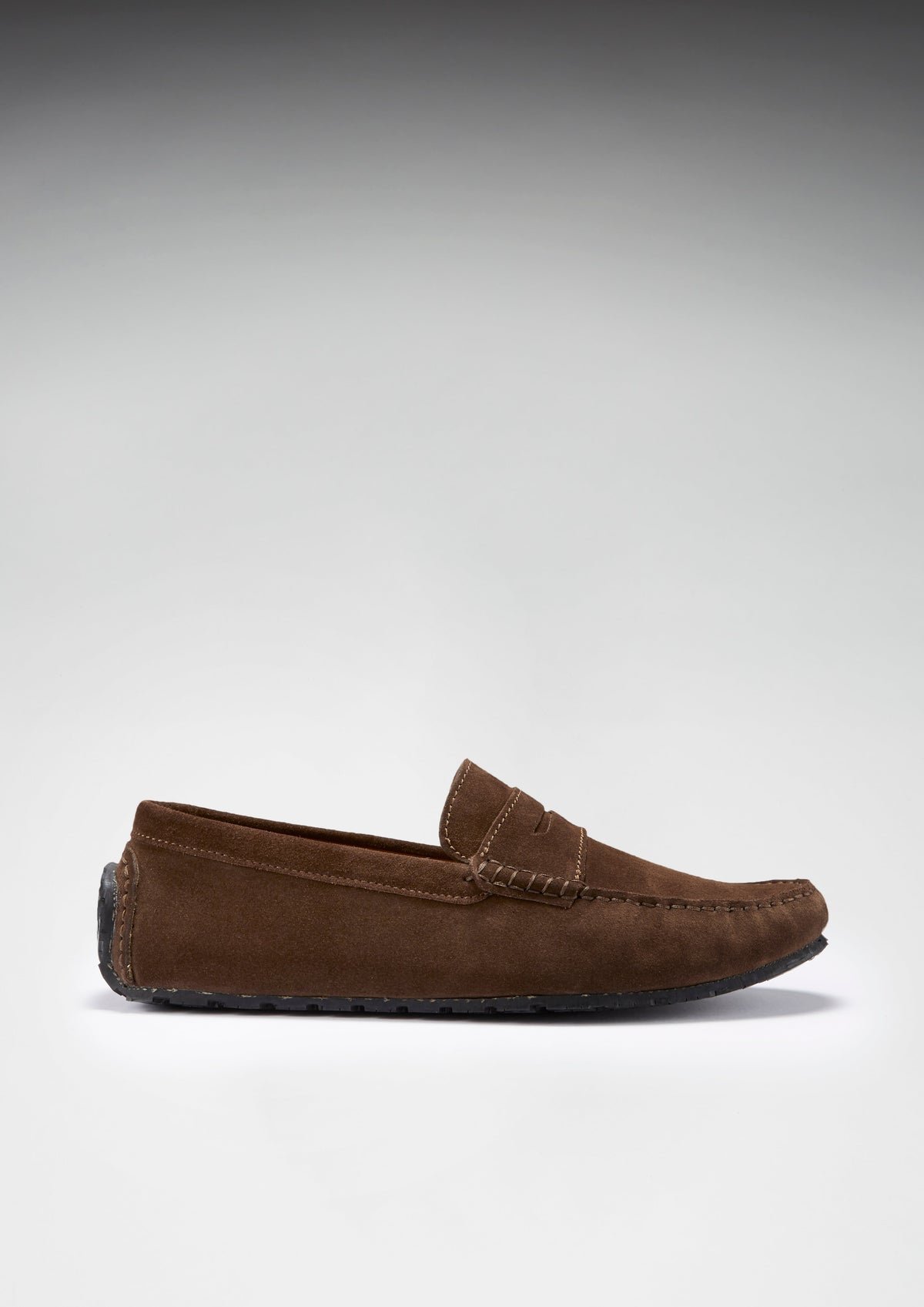 Hugs & Co. TS1 Brown Suede Penny Driving Loafers with Upcycled Tyre Sole