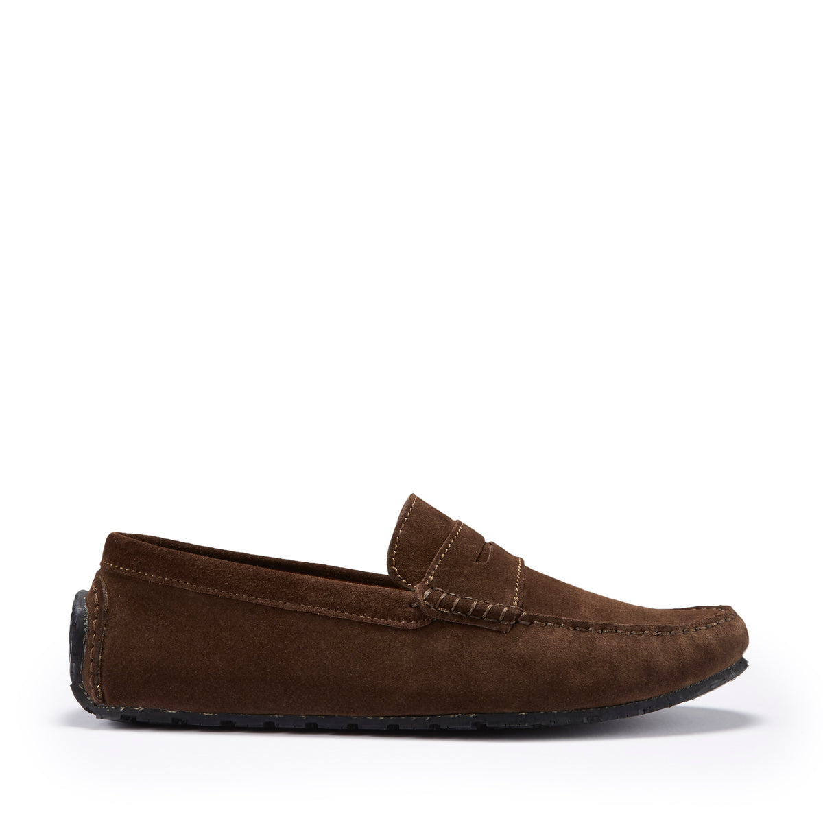Hugs & Co. TS1 Brown Suede Penny Driving Loafers with Upcycled Tyre Sole