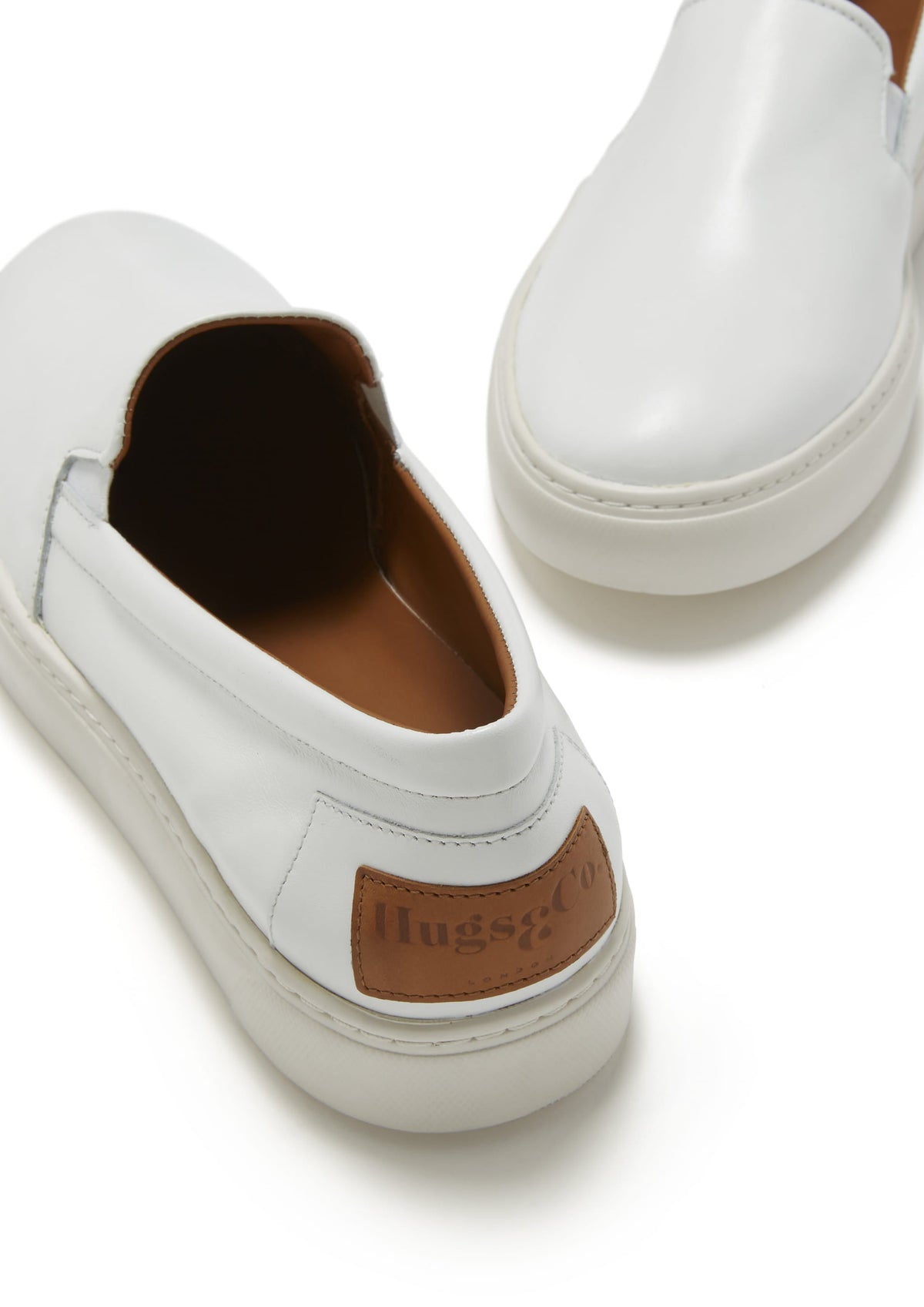 Hugs & Co. White Leather Slip-On Sneakers for Men with Vibram Sole