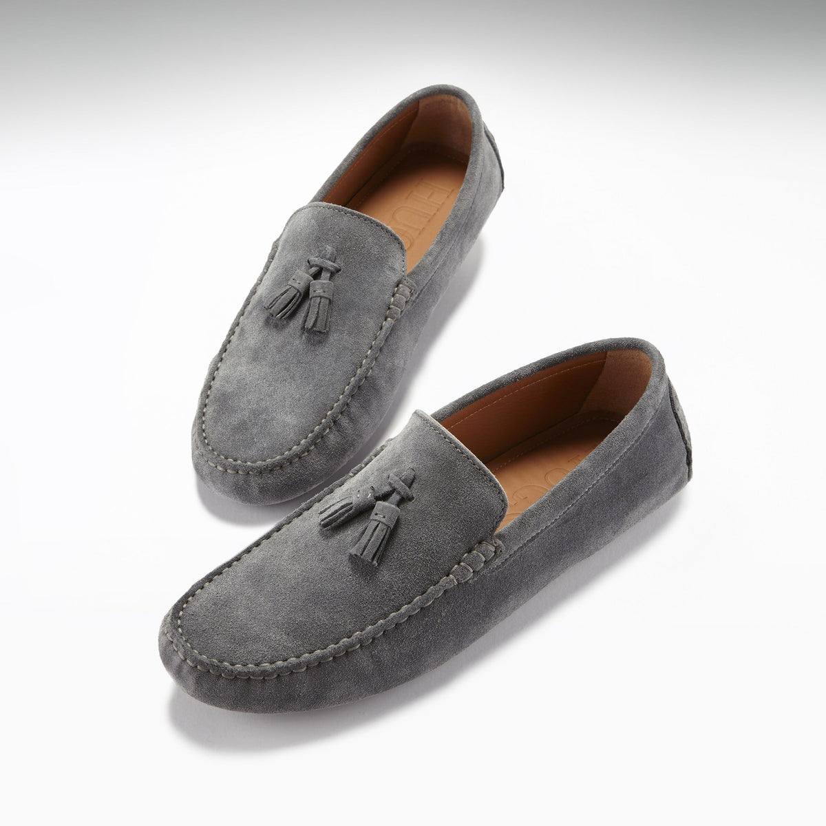 Hugs & Co. Slate Grey Suede Tasselled Driving Loafers for Men