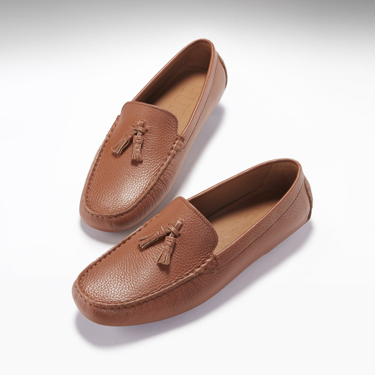 Hugs & Co. Tan Grain Leather Tasselled Driving Loafers for Men