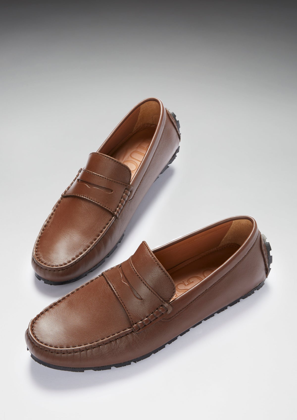 Hugs & Co. TS1 Brown Leather Penny Driving Loafers with Upcycled Tyre Sole