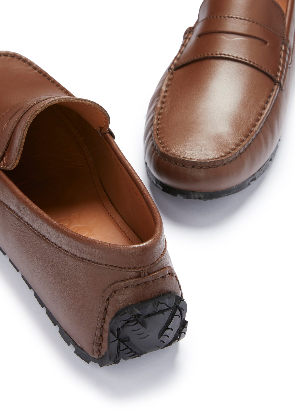 Hugs & Co. TS1 Brown Leather Penny Driving Loafers with Upcycled Tyre Sole