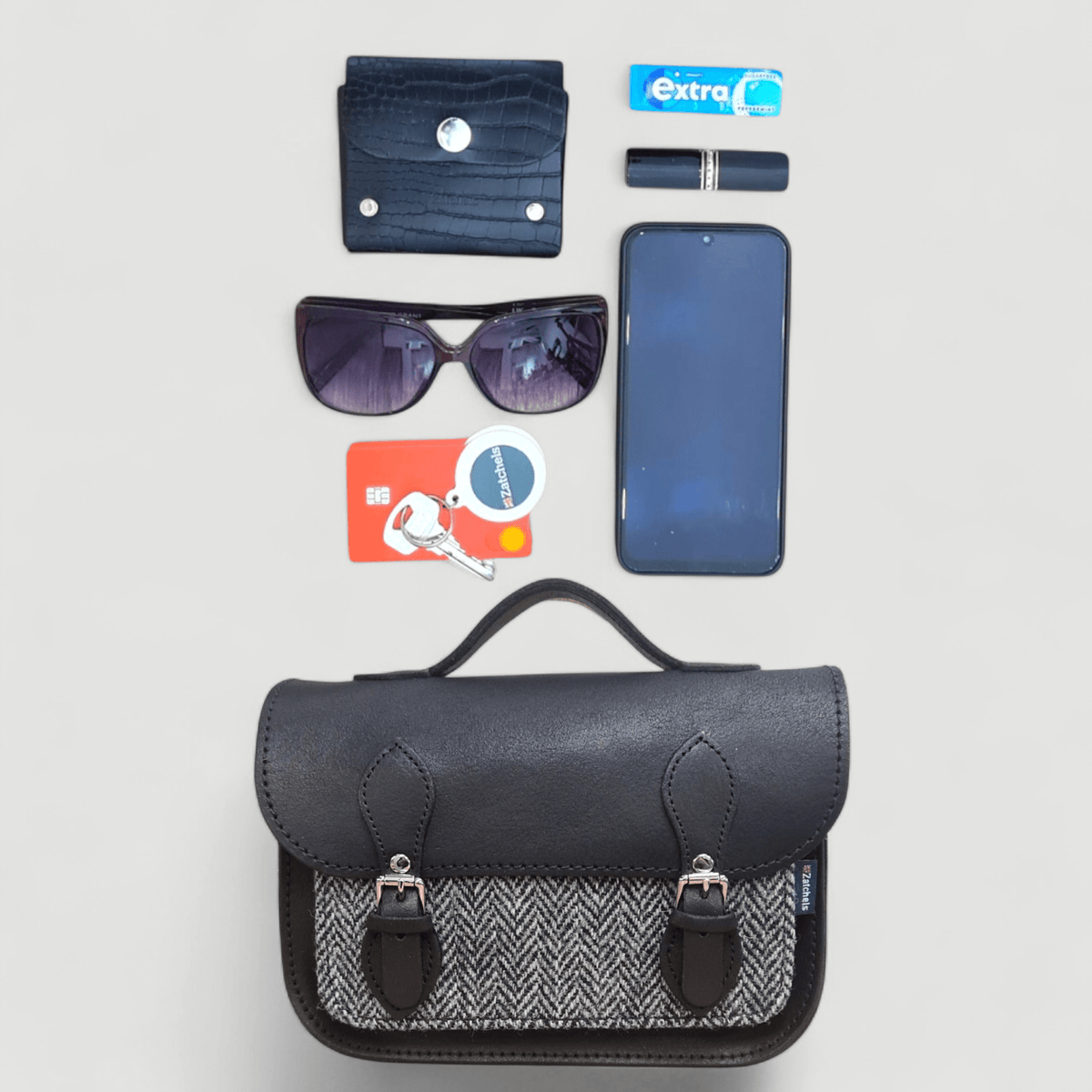 Midi Tannery & Tweed Satchel - Black - Bascora
