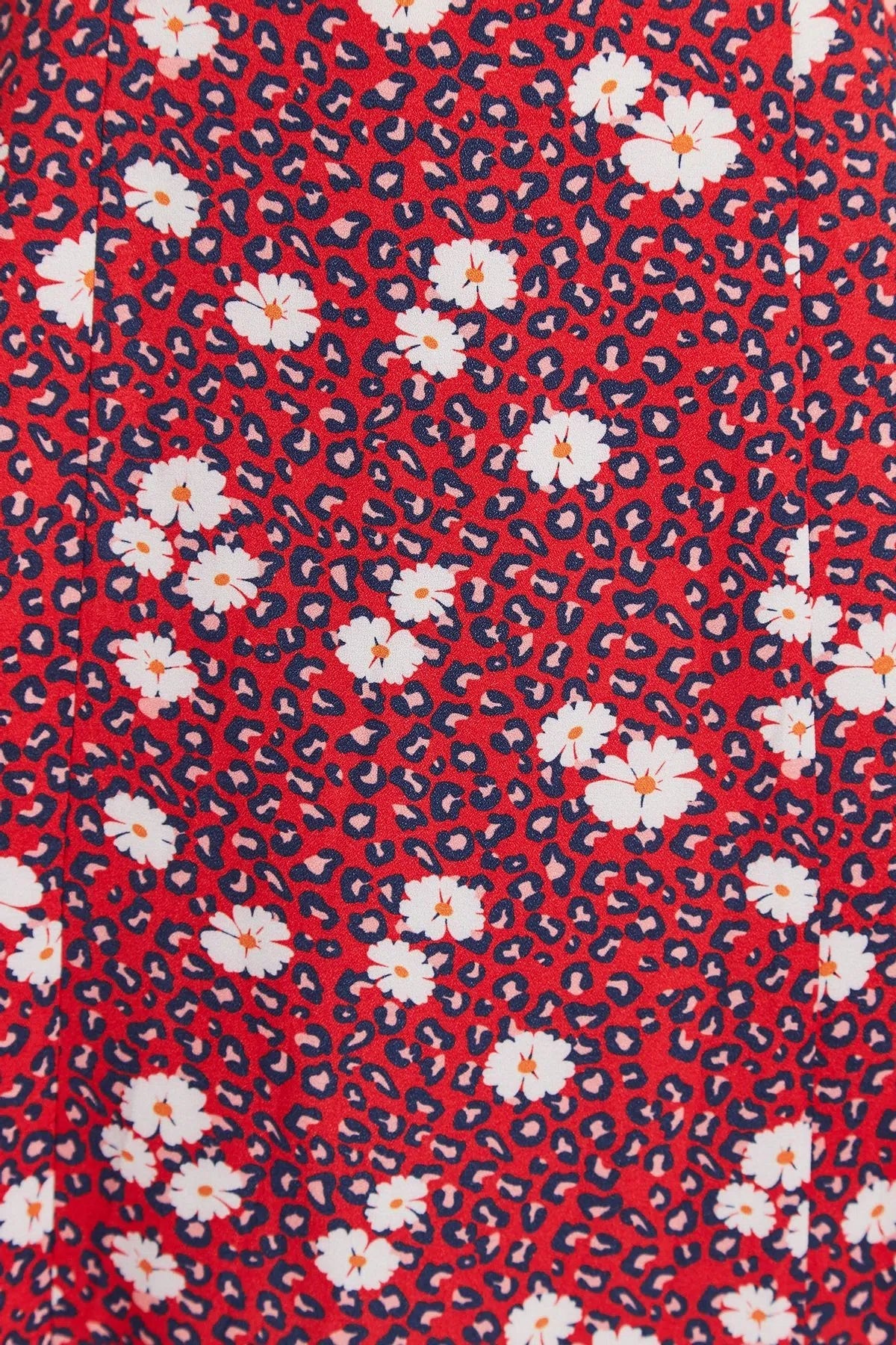 close up of fabric red floral dress