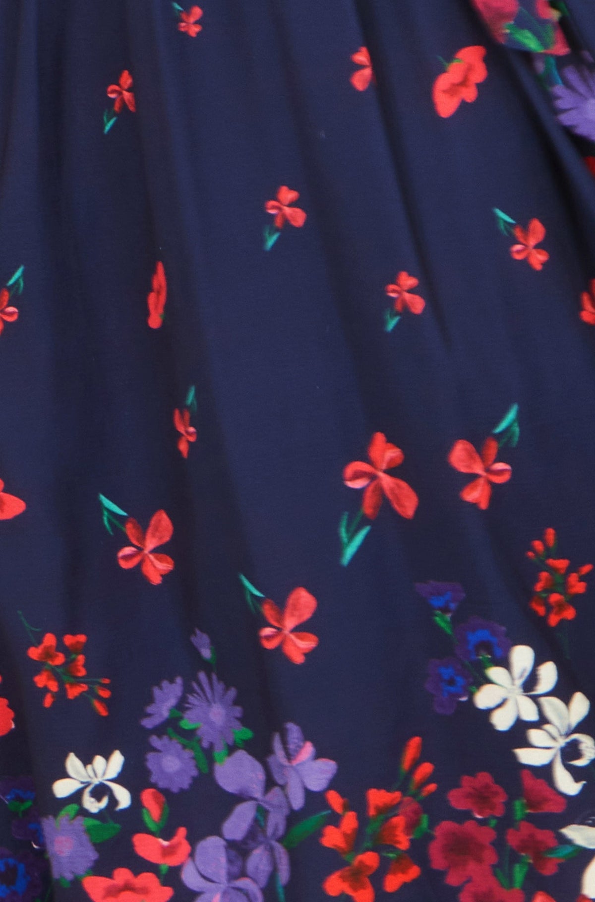 Navy Floral Mirror Wrap Dress With Dip Hem - Bascora