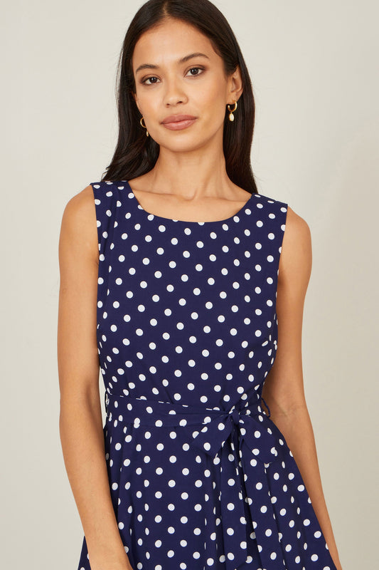 Navy Spot Tiered Midi Dress - Bascora