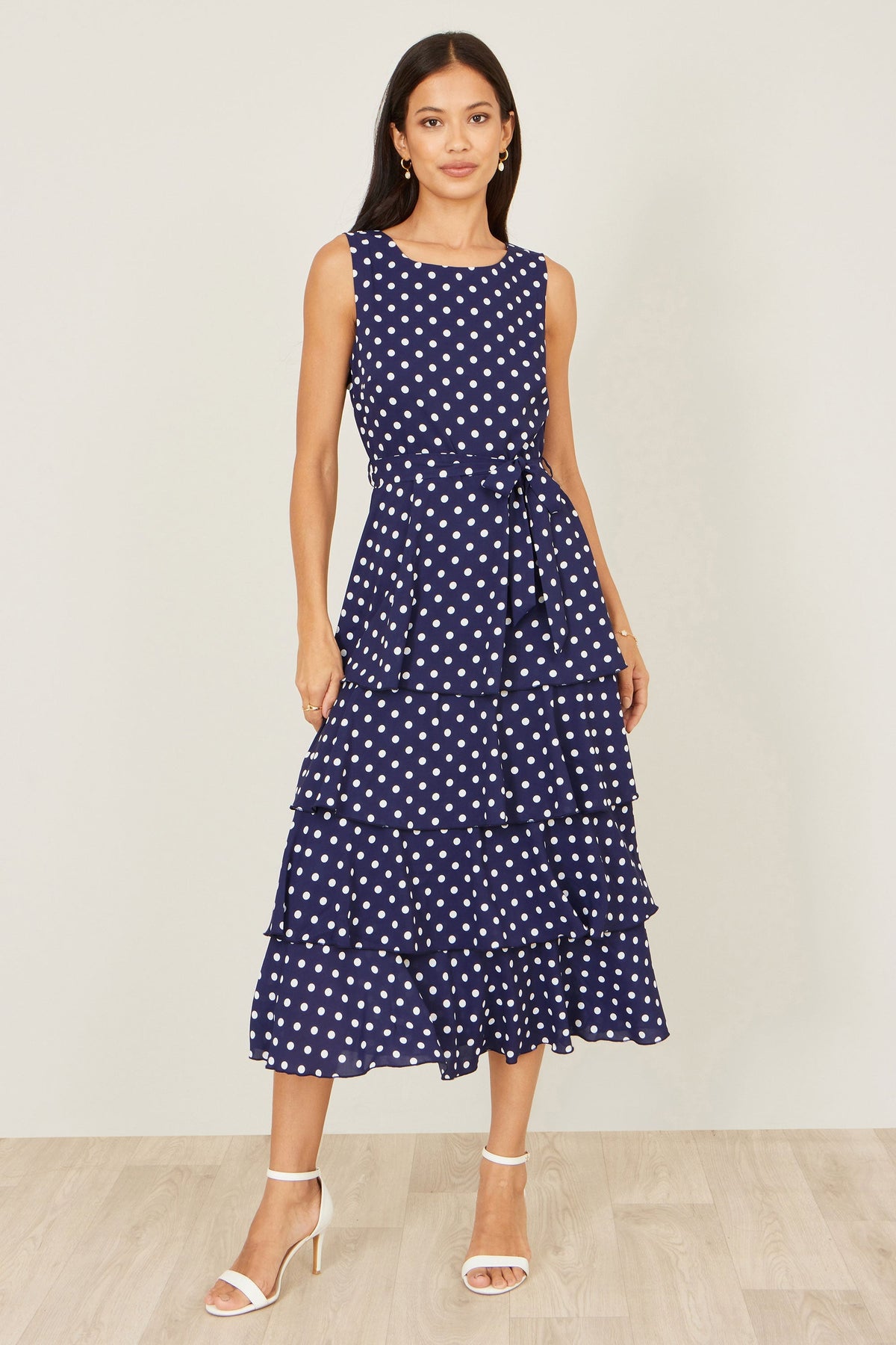 Navy Spot Tiered Midi Dress - Bascora