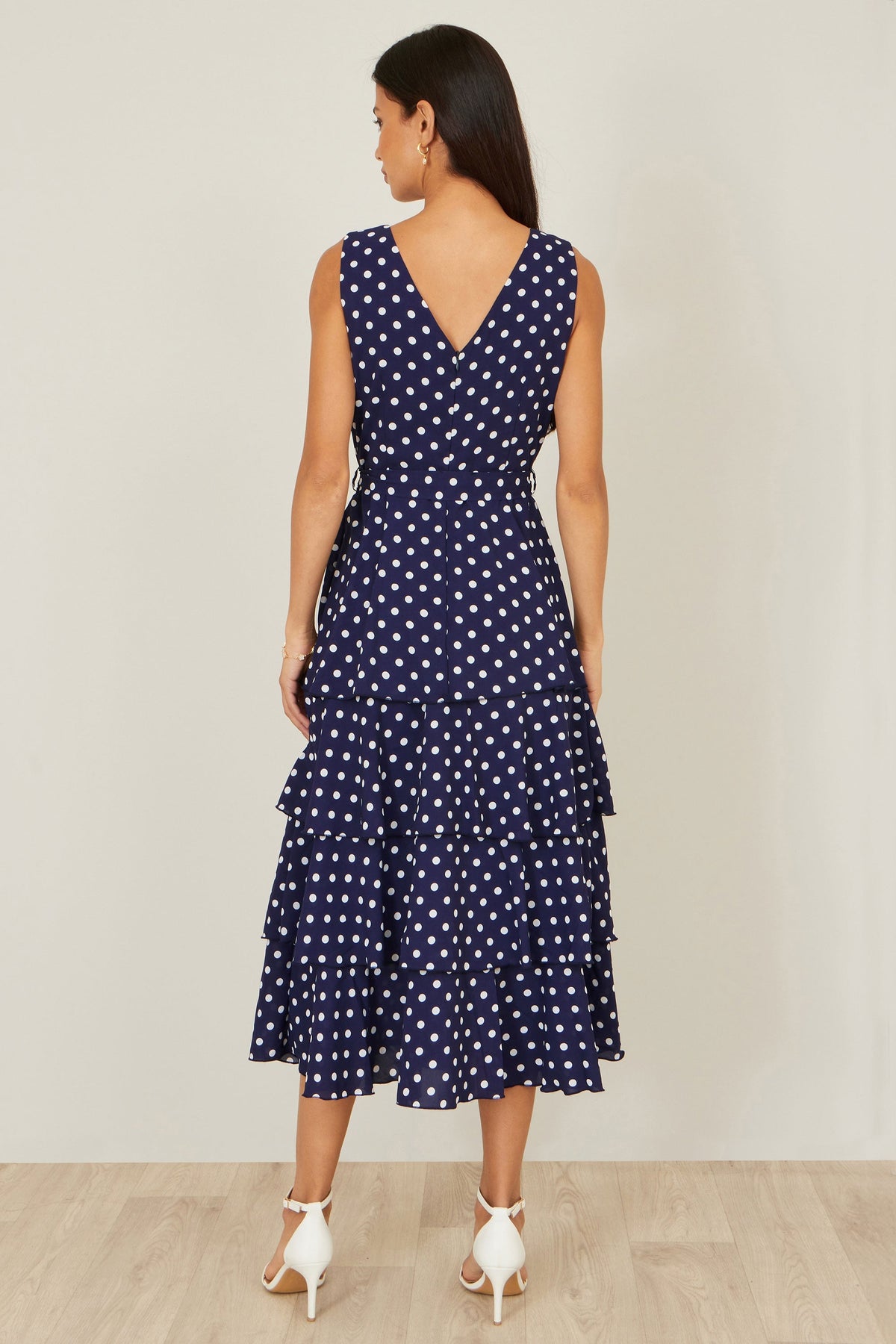 Navy Spot Tiered Midi Dress - Bascora