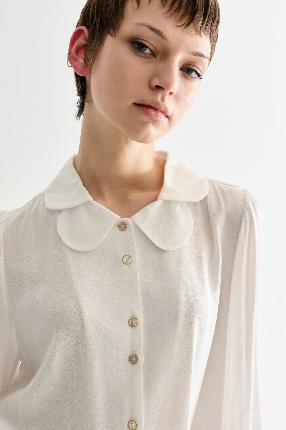 Octavia Moss Crepe Overlap Collar Shirt - Off White - Bascora