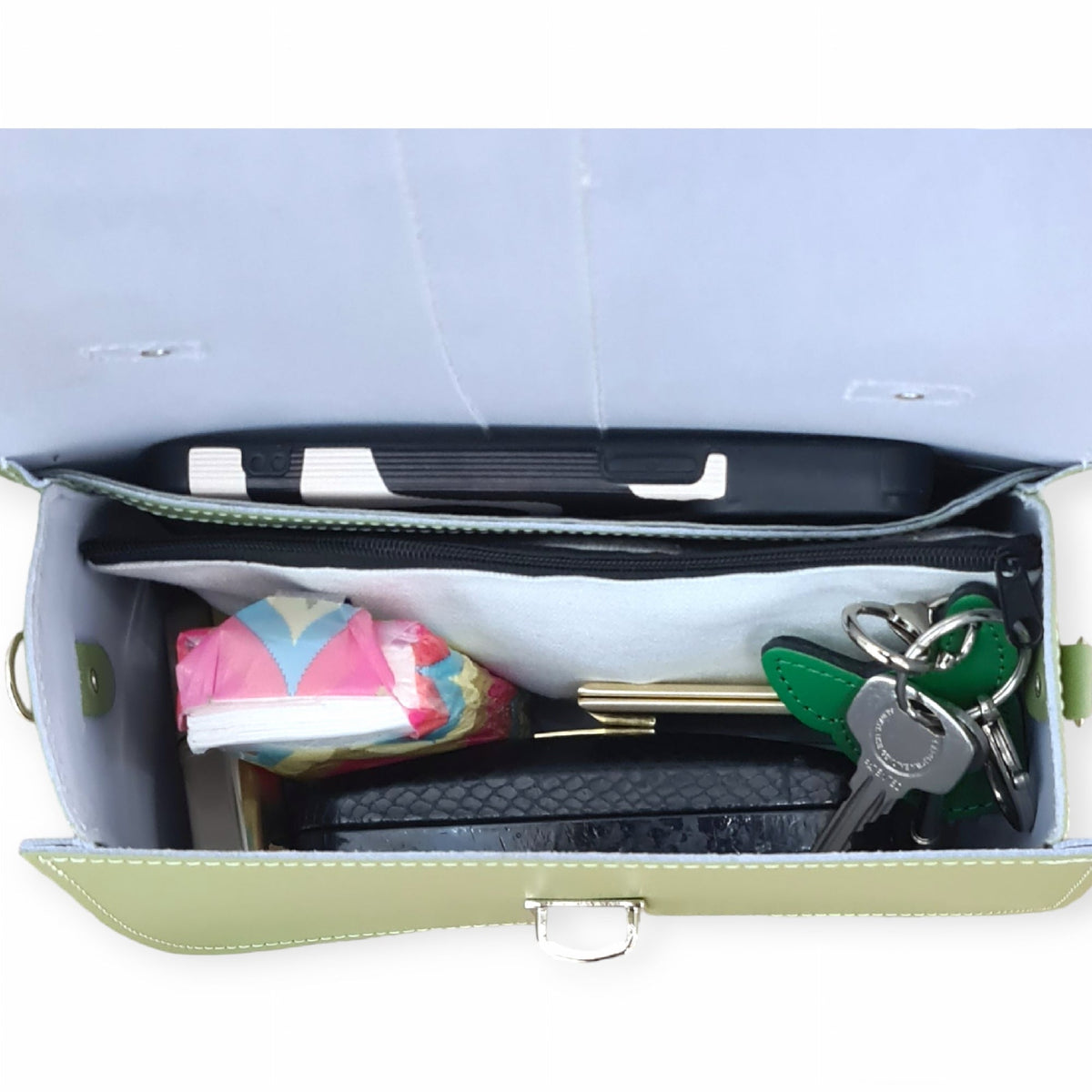 Olympia Handmade Leather Bag - Sage Green - Bascora