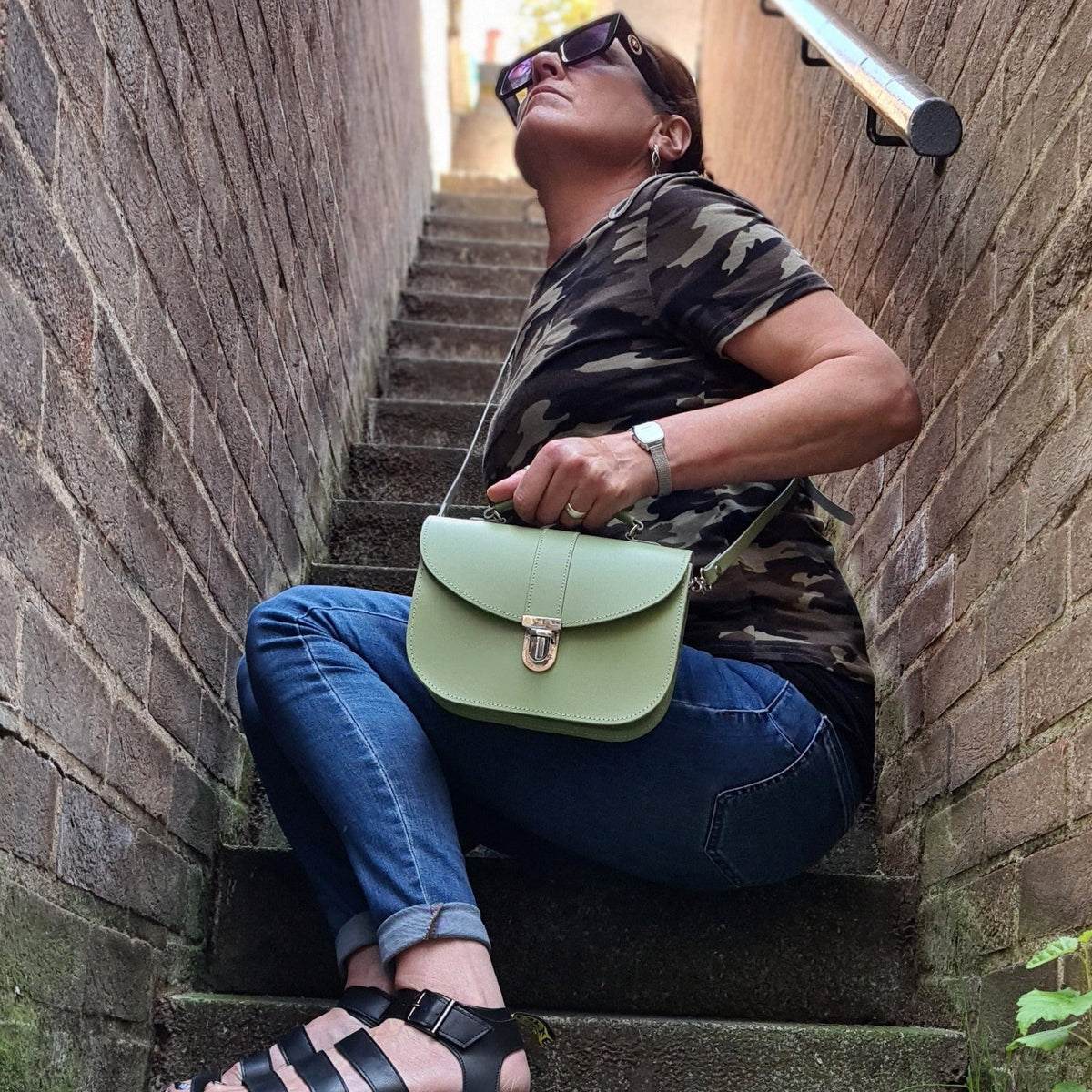 Olympia Handmade Leather Bag - Sage Green - Bascora
